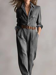 Jumpsuit für Damen mit Karomuster und Taschen – Grau
