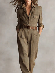 Jumpsuit für Damen mit Karomuster und Taschen – Braun