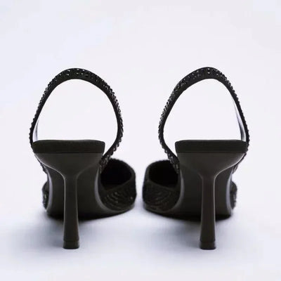 Elegante Schwarze Glitzer-Slingback-Pumps – Veganes Leder, Spitz