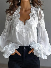 Alena | Bluse Damen elegant mit hochwertigen Spitzendetails – Weiß