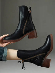 Charlotte | Elegante Leder-Stiefeletten mit Blockabsatz – Schwarz