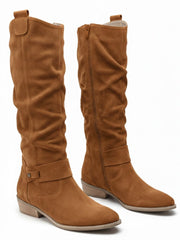 Zara | Elegante kniehohe Slouch-Stiefel mit niedrigem Blockabsatz – Hellbraun