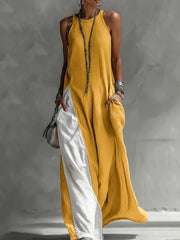 Zarella - Soft-Touch-Farbblock-Maxikleid – Gelb