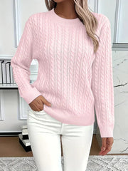 Aldine | Damen Zopfmuster Strickpullover Weiß – Rosa