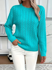Aldine | Damen Zopfmuster Strickpullover Weiß – Türkis