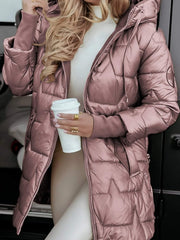 Aldvika | Damen Steppjacke Lang mit Kapuze – Rosa