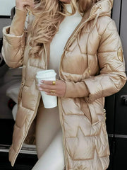 Aldvika | Damen Steppjacke Lang mit Kapuze – Beige