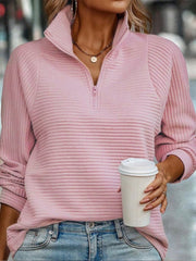 Almeke | Damen Gerippter Pullover mit Reißverschluss – Rosa
