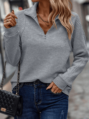 Almeke | Damen Gerippter Pullover mit Reißverschluss – Grau