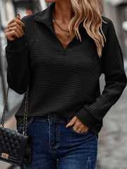 Almeke | Damen Gerippter Pullover mit Reißverschluss – Schwarz