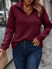 Almeke | Damen Gerippter Pullover mit Reißverschluss – Rot