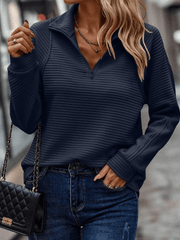 Almeke | Damen Gerippter Pullover mit Reißverschluss – Marineblau