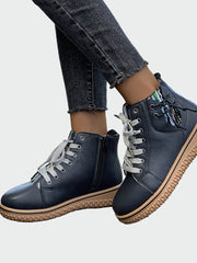 Almvik | Damen Stiefeletten flach mit Schnürung – Gelb