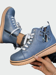 Almvik | Damen Stiefeletten flach mit Schnürung – Blau