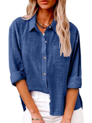 Annelis | Damen Hemdbluse Langarm mit Kragen – Blau