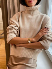 Damen Langarm-Turtleneck-Pullover – Beige