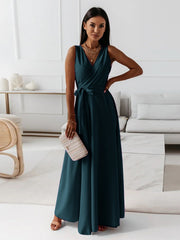Aurelie | Damen Wickel Maxi Kleid Ärmellos – Dunkelgrün