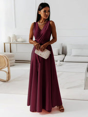 Aurelie | Damen Wickel Maxi Kleid Ärmellos – Burgunder