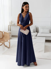 Aurelie | Damen Wickel Maxi Kleid Ärmellos – Marineblau