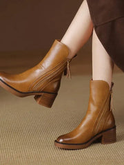 Charlotte | Elegante Leder-Stiefeletten mit Blockabsatz – Braun