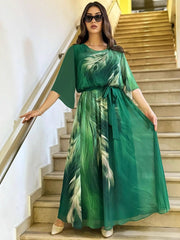 Halinor - Elegantes Chiffon-Maxikleid – Grün