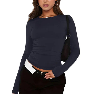 Asa - modisches, schlichtes damen-t-shirt mit rundhalsausschnitt und langen armeln