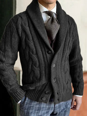 Baldric | Herren Zopfmuster Strickjacke – Schwarz