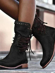 Penelope | Western-inspirierte Schnürstiefeletten mit Nieten – Schwarz