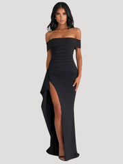 Benedikta | Damen Off Shoulder Elegantes Maxikleid – Schwarz