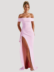Benedikta | Damen Off Shoulder Elegantes Maxikleid – Rosa