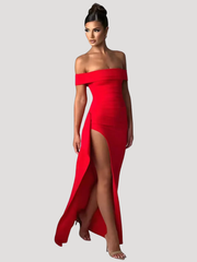 Benedikta | Damen Off Shoulder Elegantes Maxikleid – Rot