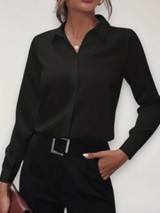 Stefanie | Damen Maßgeschneiderte Bluse mit Knopfleiste für Büro-Outfits – Schwarz