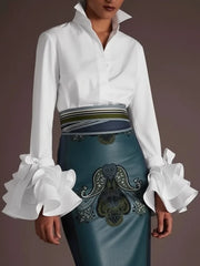 Elegante Bluse Damen mit modernen Volantärmeln – Weiß