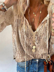 Tamara | Damen Elegante Boho-Bluse mit V-Ausschnitt – Khaki