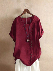 Doris | Damen Lässige Bluse mit Knopfdetail und Kurzarm – Rot