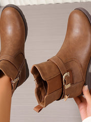 Jemima | Damen Stiefelette Westernschnalle Braun – Hellbraun