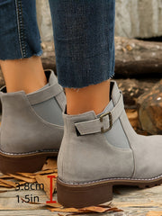 Brigitte | Damen Stiefelette mit Schnalle und Blockabsatz – Silbergrau