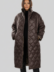 Brimdal | Damen Langer Steppmantel Wendejacke – Braun