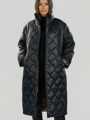 Brimdal | Damen Langer Steppmantel Wendejacke – Schwarz