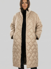 Brimdal | Damen Langer Steppmantel Wendejacke – Beige