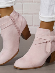 Gerda | Damen Stiefelette mit Schleife und Blockabsatz – Rosa