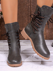 Helga | Damen Schnürstiefel Schwarz mit Blockabsatz – Grau