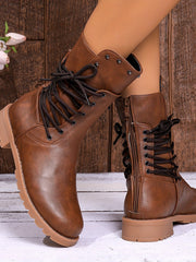 Helga | Damen Schnürstiefel Schwarz mit Blockabsatz – Dunkelbraun