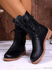 Helga | Damen Schnürstiefel Schwarz mit Blockabsatz – Schwarz