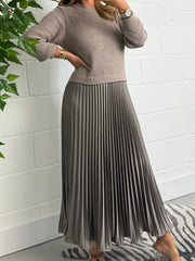 Jette | Damen Strickkleid Midi mit Plisseerock – Dunkelgrau