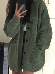 Brunike | Damen Oversize Strickjacke mit Knopfleiste – Grün