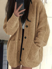 Brunike | Damen Oversize Strickjacke mit Knopfleiste – Kaffee