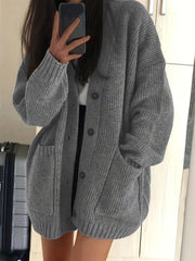 Brunike | Damen Oversize Strickjacke mit Knopfleiste – Grau