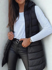 Brunora | Damen Lange Steppweste mit Kapuze – Schwarz