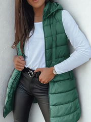 Brunora | Damen Lange Steppweste mit Kapuze – Grün